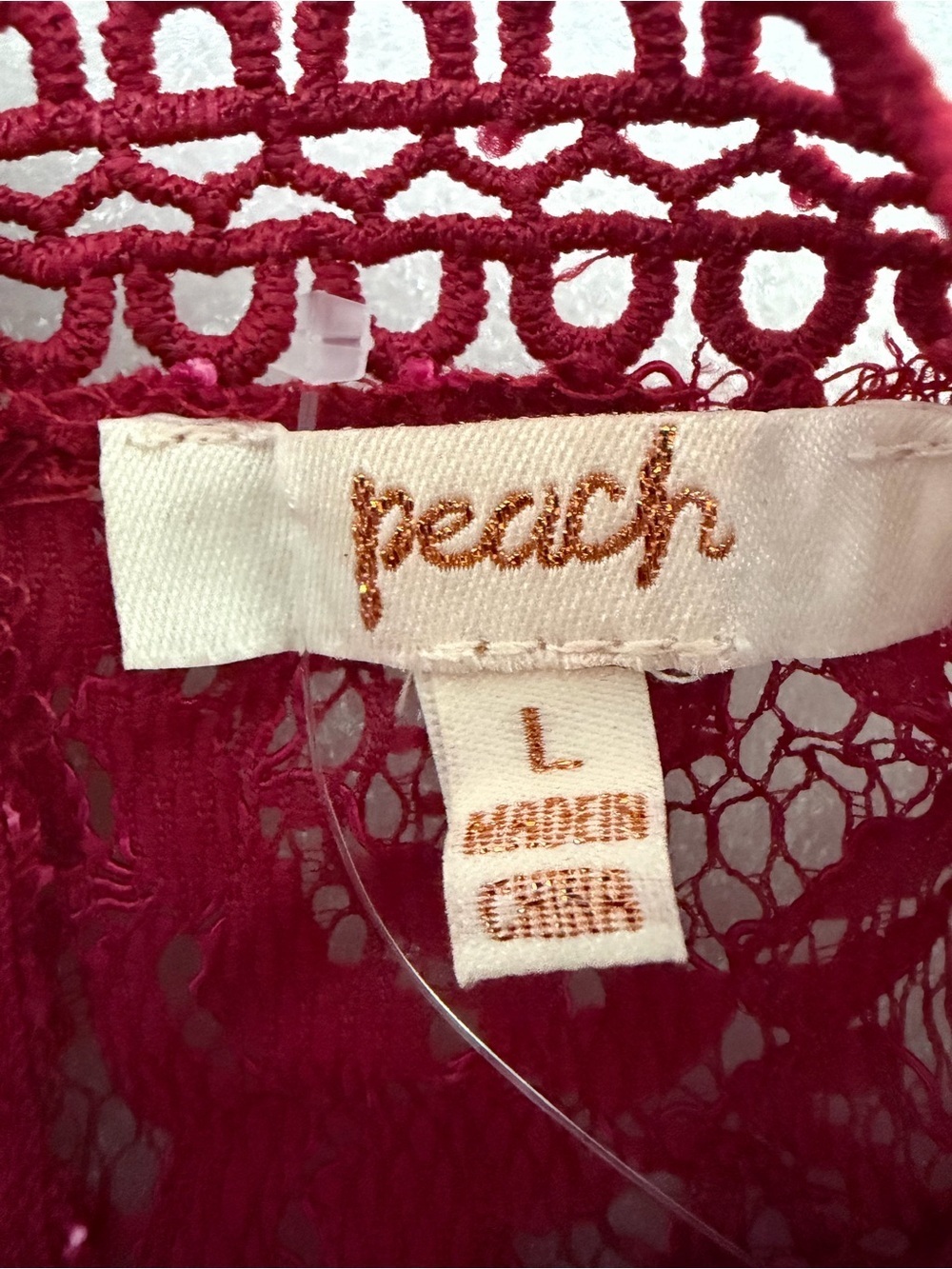 Peach Red Lace High Neck Blouse Sheer Sleeve Gothic Victorian Romantic Top L - Picture 12 of 15